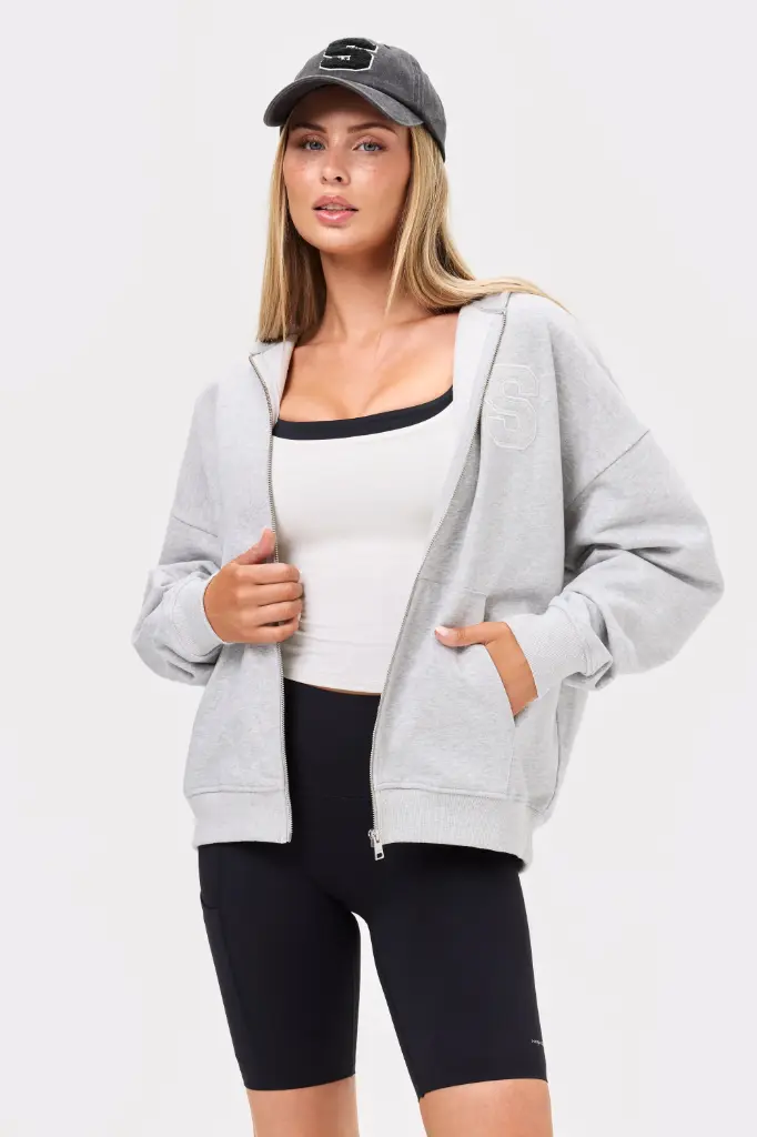 [STR598-S-GRIJS] Stronger Essential Full Zip Hoodie Grey Melange (S)