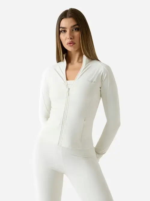 [GUE6-S-WI] Guess Margo Ls Zip Active Top White Glam (S)