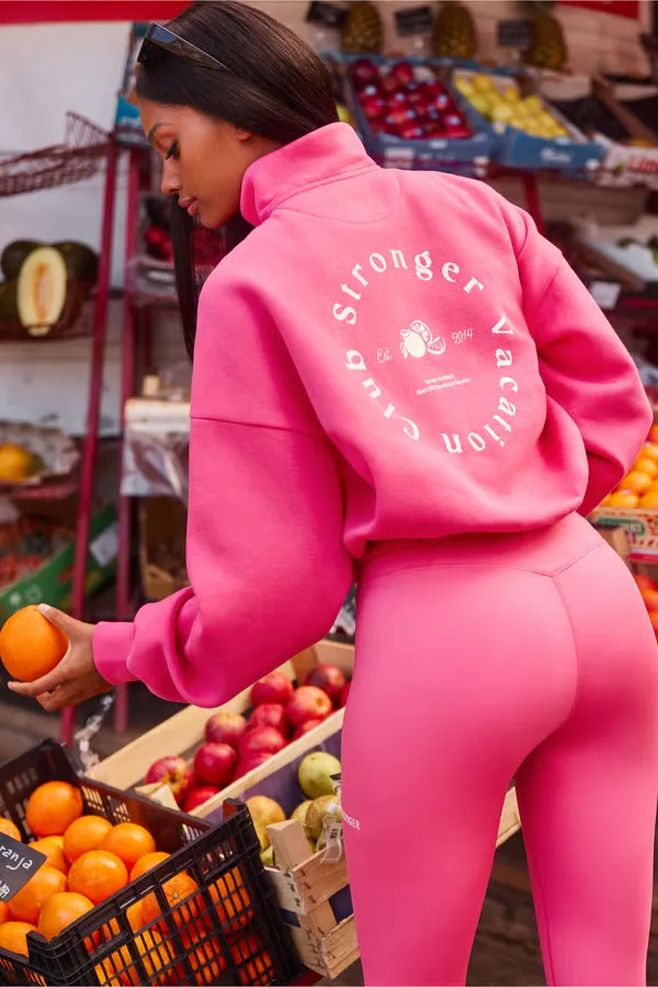 [STR113-S-PINK] Stronger Half Zip Sweatshirt fandango Pink (S)