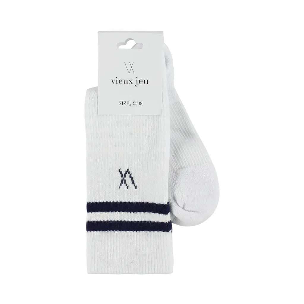 [VJ71-3538-WB] Vieux Jeu Bo Socks White/BLue (35-38)